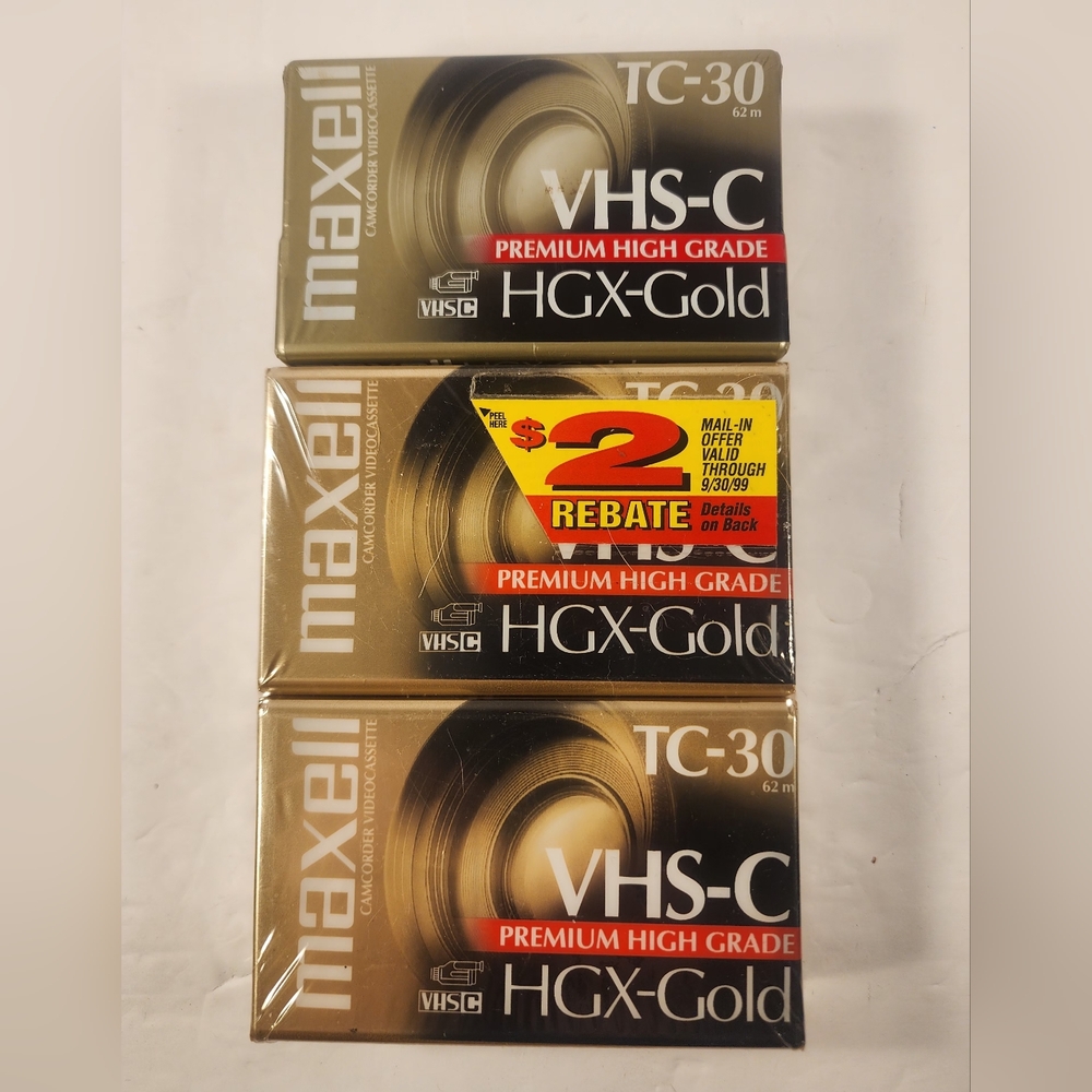 Maxell Camcorder HGX-Gold Videocassette 3 Pack VHS-C Tapes TC-30 Sealed NOS NEW